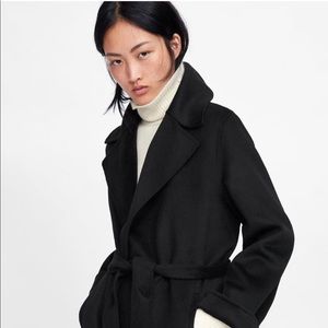 Zara Black Belted Coat Nwot 